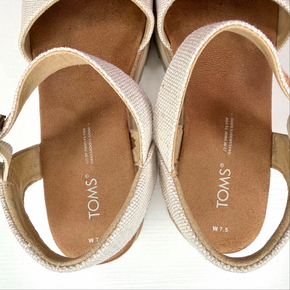 TOMS Women's Diana Platform Wedge Sandal Size 7.5 Natural Canvas Espadrille - Picture 10 of 14